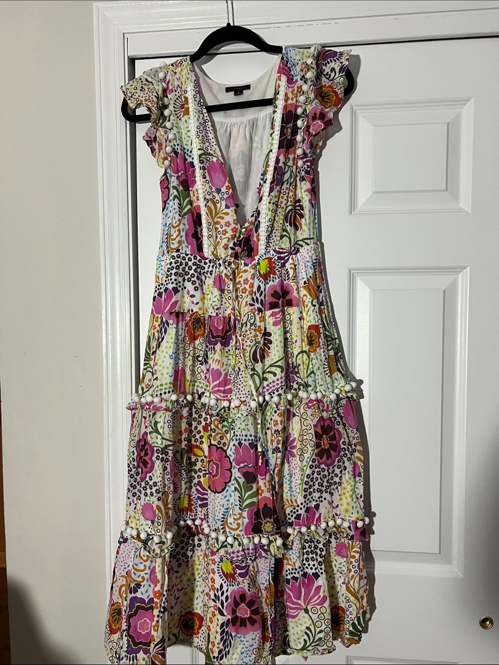 J. Crew Floral Tiered Midi Dress in Pink Multi